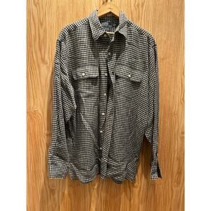 Vintage Polo Ralph Lauren Linen Button Up Blue Gingham Picard Style Men's Large